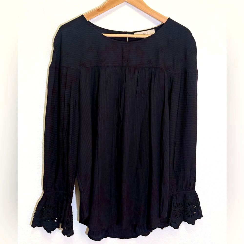 Loft - Striped Navy Boho Blouse - Women's size L